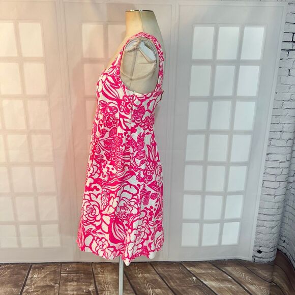 Anthropologie Vanessa Virginia Hot Pink White Jacquard Fit & Flare Dress Size 4 - Picture 6 of 10